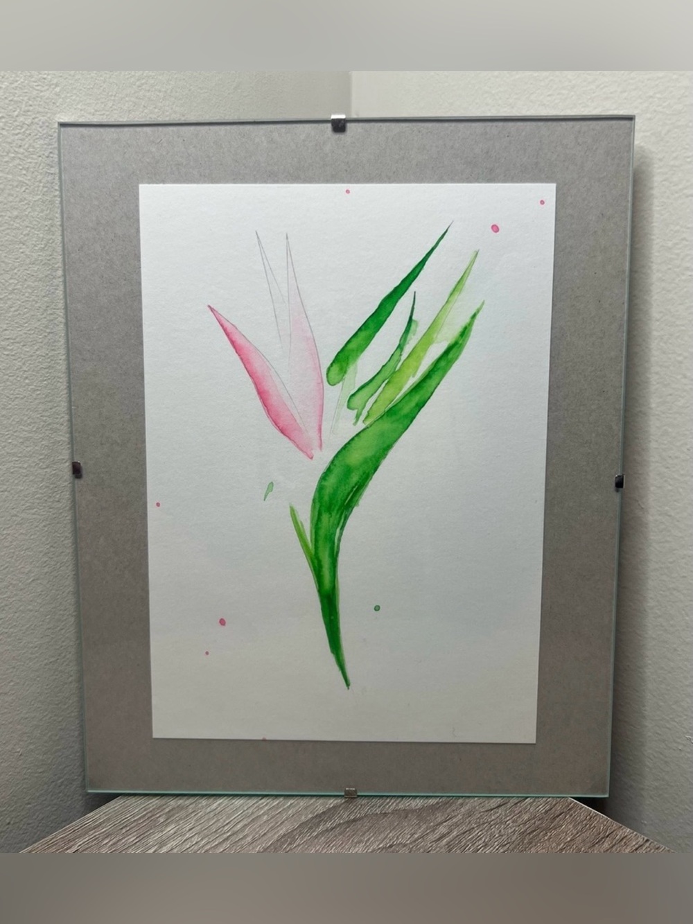 Hand-Painted Botanical Flower Art | 10” x 8” Floating Glass Frame